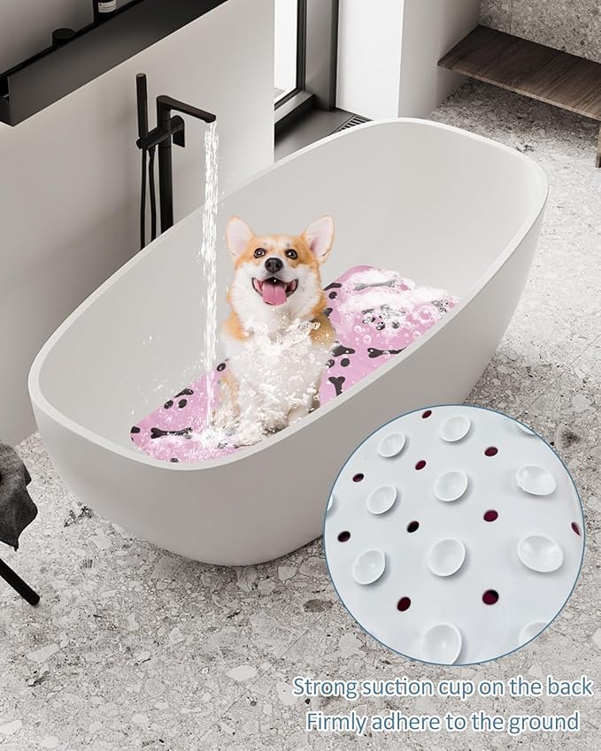 Dog Bath Mat for Tub Non-Slip Pet Bathtub Mat Fast Dry Dog Shower Attachment Mat Senior Friendly Dog Bath Supplies (Pink