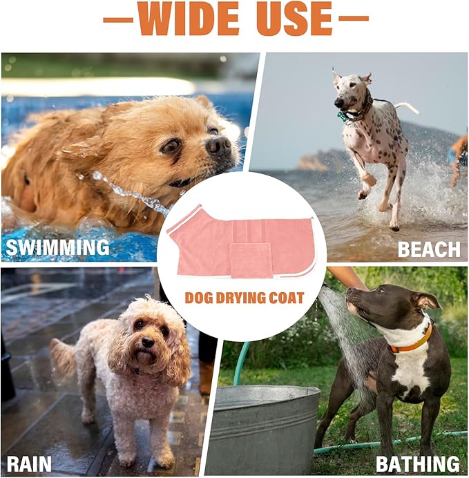 Dog Robe - Fast Drying Towel - Microfiber Super Absorbent Pet Bathrobe, Adjustable Collar & Belly Strap (Pink, Medium)