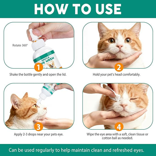 Eye Drops for Dogs and Cats - Safe to Lick, Itchy Eyes Relief & Redness Reduction, Non-Antibiotic Daily Care for Tear Stain Removal, Pet Eye Wash Vet-Formulated with Oat Glucan, 3.38 oz