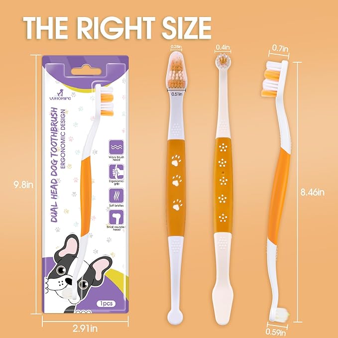 Dog Toothbrush – Newly Upgraded Dual-Head Design with 60° Wavy Bristles–Gently Surrounds Teeth for Deep Cleaning and Plaque Removal – Non-Slip Handle, Ideal for Daily Pet Dental Care (Orange, 6-Pack)