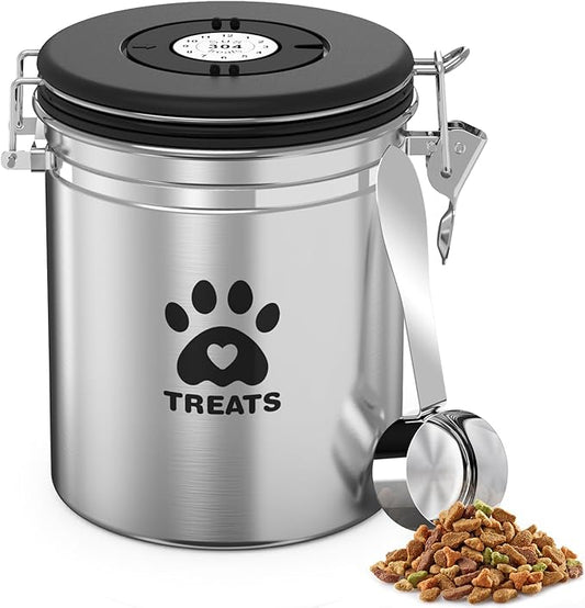 Dog Treat Container Airtight,Stainless Steel Cat Treat Jar for Kitchen Counter with Scoop, Pet Storage for Fresh Dog Cookie