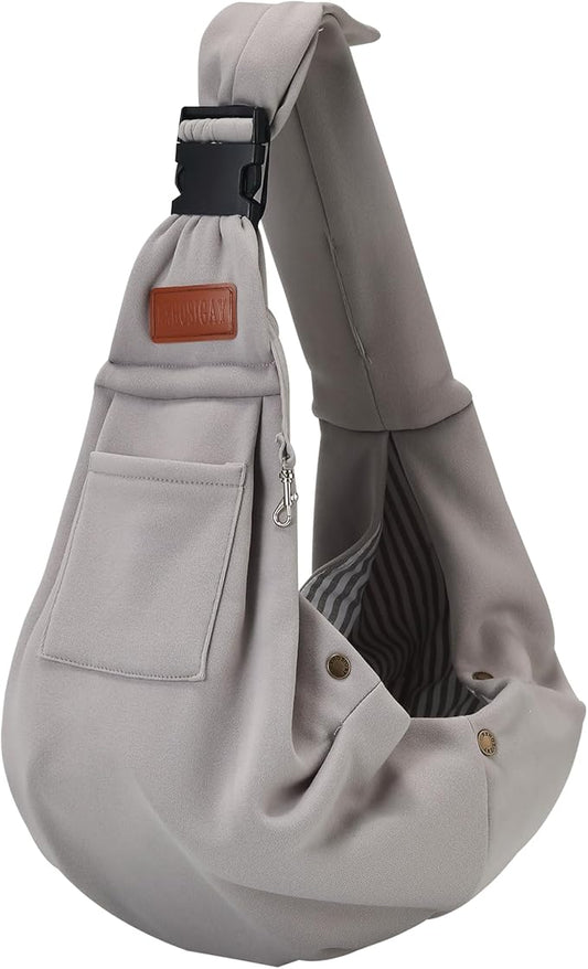 Small Pet Carrier Pouch Sling for Daily with Adjustable Strap Pocket Safety Buckle for Puppy Dog Papoose and Cat Kitten Grey
