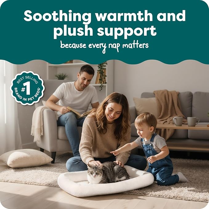 FurHaven Dog Bed for Extra Small Dogs & Cats, Bolster Crate Pad with Soft Supportive Base for Carriers & Kennels, Machine Washable, Extra Small, Sherpa Fleece, Cream