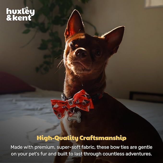 Huxley & Kent Pet Bow Tie for Dogs & Cats - Halloween Adjustable Hook & Loop Collar Accessory - Cute & Comfortable for Holidays & Celebrations - Ghostbusters, Large