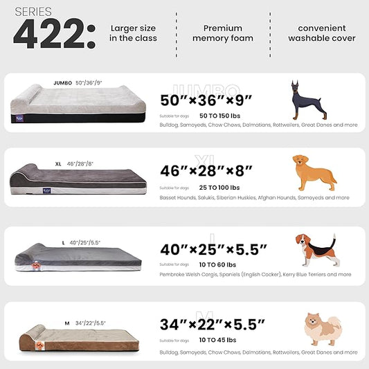 Laifug Orthopedic Memory Foam Extra Large Dog Bed with Pillow and Durable Waterproof Liner and Removable Washable Cover and Smart Design (Large (46" x 28" x 8"), Brown)