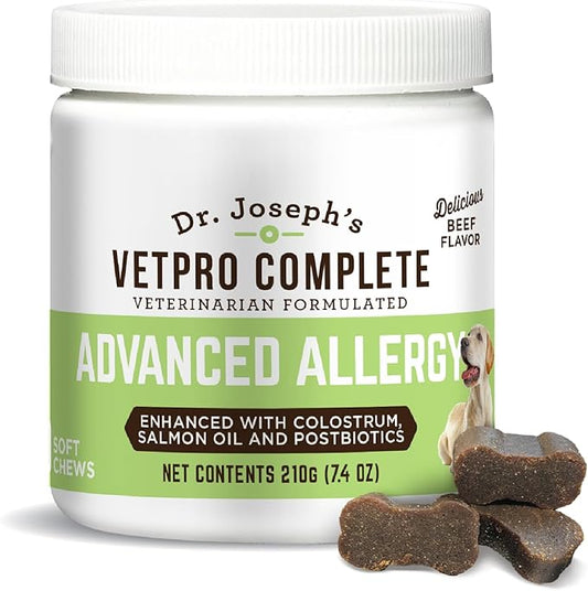 VetPro Complete Dr. Joseph's Advanced Allergy and Itch Support for Dogs, 60 Count, Supports Seasonal Allergies, Itchy Skin, & Immunity, Enhanced with Salmon Oil, Probiotics & Colostrum