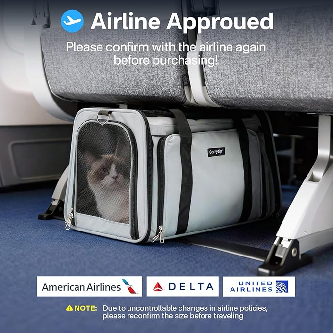 Expandable Cat Carrier, Airline Approved Soft Sided Pet Carrier for Cats & Small Dogs Up to 15 lbs, with Locking Safety Zippers & Cozy Fleece Pad, Portable for Car & Vet Visits, Black