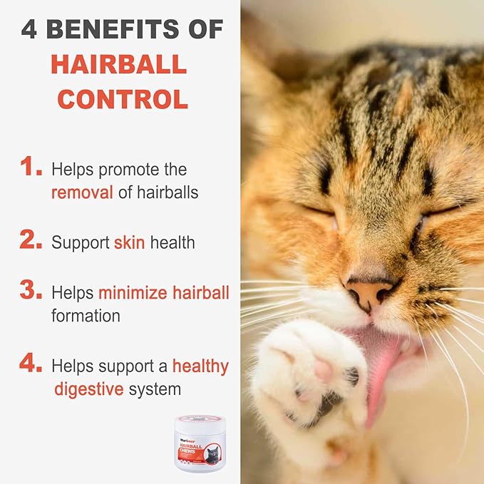 Hairball Control Chews for Cats – Chicken Flavor, 100 Soft Chews – Psyllium Husk, Lecithin, Omegas 3-6-9, Zinc & Biotin – Digestive & Skin Support for Hairball Reduction