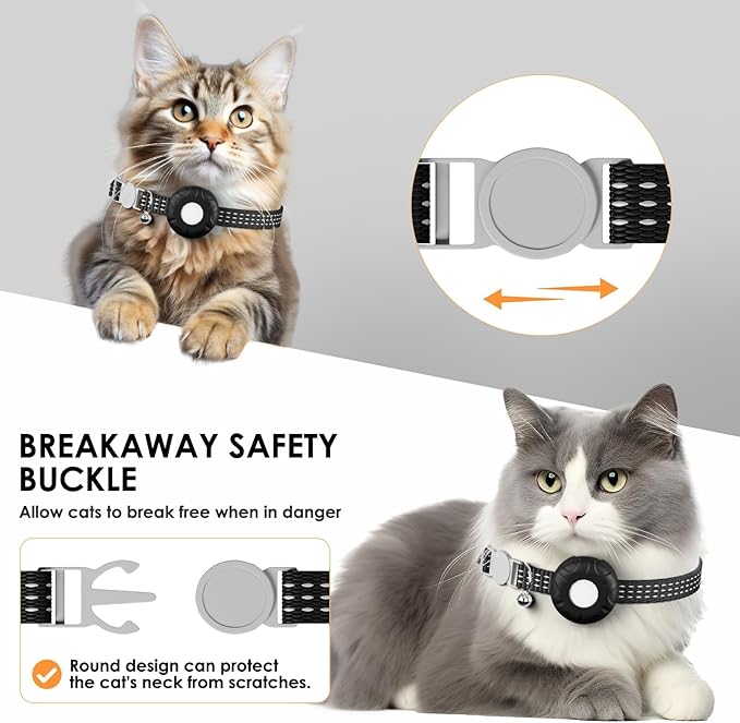 Cat GPS Tracker for Cats, Waterproof Pet GPS Tracker, Compatible with Apple Find My App (Only iOS), No Monthly Fee (Black Cat Collar)