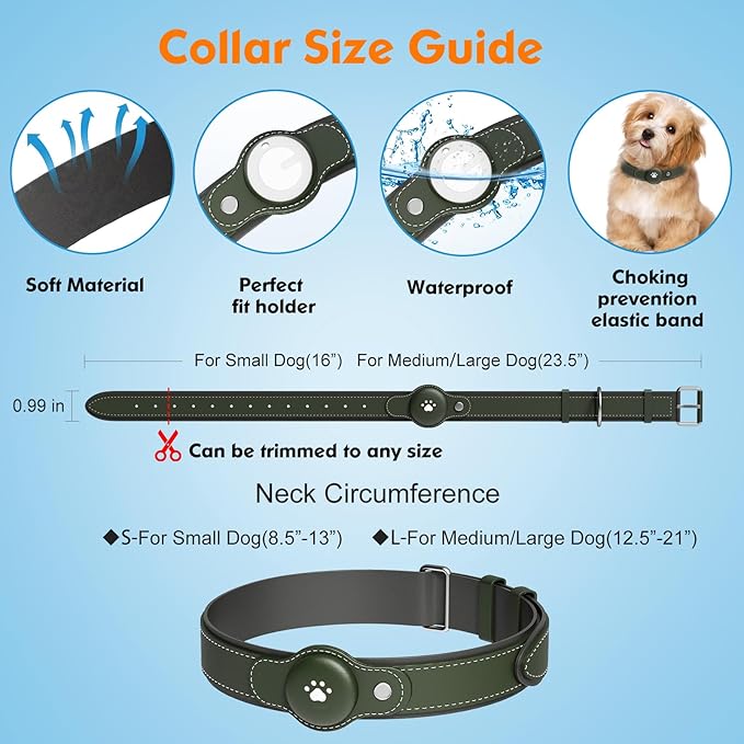 2-in-1 GPS Tracker for Dogs: Smart Collar with Real-Time Location, No Monthly Fee, Unlimited Range (iOS Only) GPS Tracker Dog Collar- Ideal for Small, Medium Large Dogs(Tracker Included)(Green)