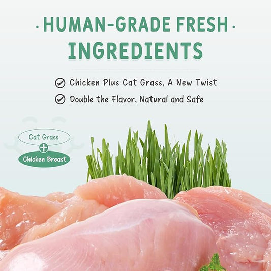 Freeze Dried Cat Grass Treats, Tasty Chicken Flavor, Cat Chew Treats for Dental Cleaning and Hairball Control, Fresh Breath & Healthy Digestion, High Protein & Grain Free Snacks