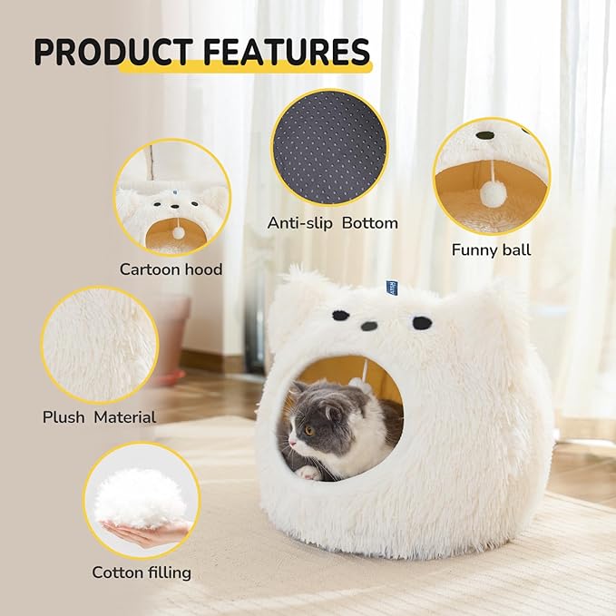 CATISM Cat Bed, Cat Beds for Indoor Cats, Cats Bed Cave for Indoor, Cozy Hooded Beds with Soft Cushion, Removable Washable