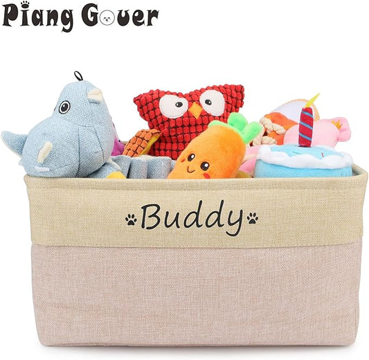 Dog Toy Box Storage Basket Bin with Personalized Custom Pet's Name Collapsible Rectangular Storage Bag For Organizing Dogs cat Clothes，Shoes，Pet Accessories (Pink, L)