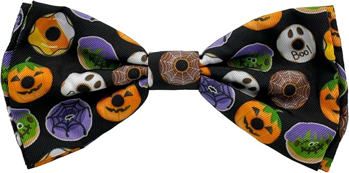 Huxley & Kent Pet Bow Tie for Dogs & Cats - Halloween Adjustable Hook & Loop Collar Accessory - Cute & Comfortable for Holidays & Celebrations - Halloween Donuts, Extra-Large