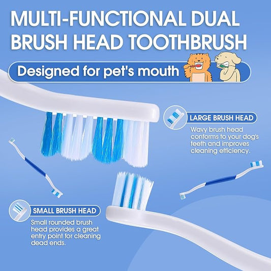 Dog Toothbrush – Newly Upgraded Dual-Head Design with 60° Wavy Bristles – Gently Surrounds Teeth for Deep Cleaning and Plaque Removal – Non-Slip Handle, Ideal for Daily Pet Dental Care (Blue, 6-Pack)