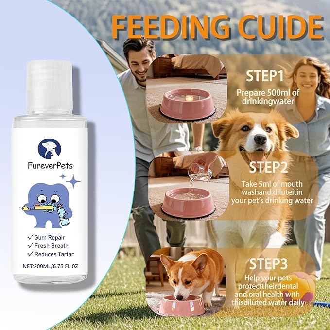 Fureverpets Dental Water Additive,Water Additive for Dogs Teeth, 13.52 floz Odorless & Flavorless Formula to Fight Tartar,Easy Daily Use for All Pet