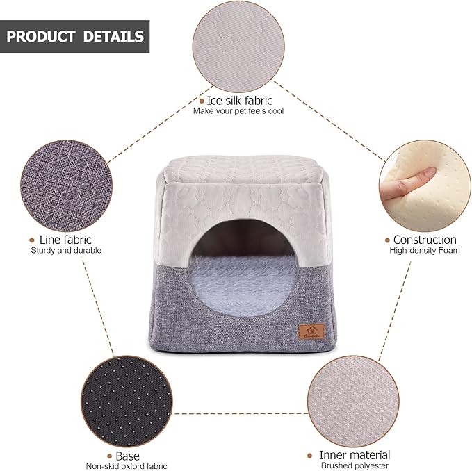 Ownpets Cat Bed for Indoor Cats, 3-in-1 Foldable Cat Cave Bed Cat Houses with Removable Washable Cushion Soft and Self Warming Cat Tent for Small Pets & Small Dogs(Grey)