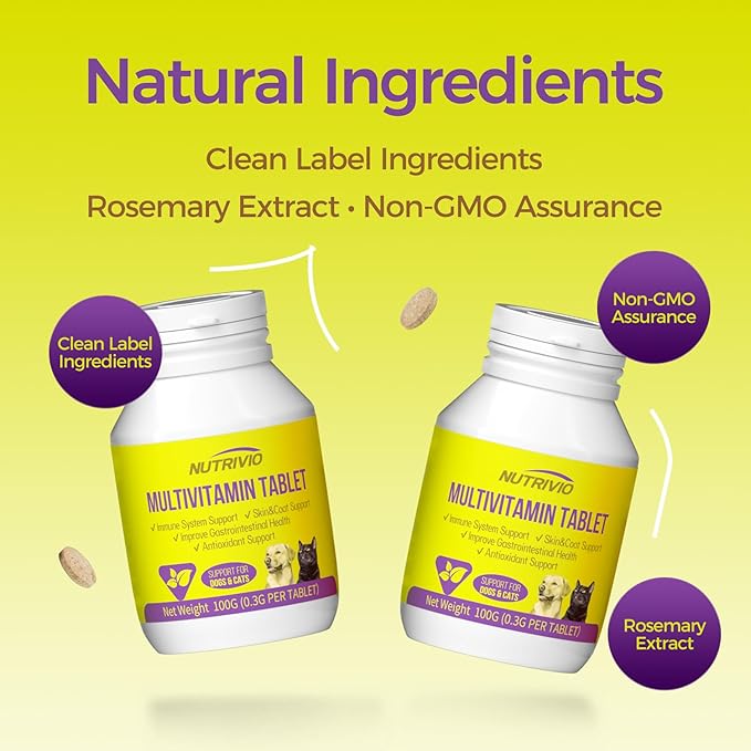 Dog Multivitamin Chewable Cat & Dog Vitamins and Supplements for Hip & Joints, Skin & Coat, Omega 3 Fish Oil for Dogs Tablets for Dogs & Cats, Vitamins- Immune Support 0.3g Per Tablet (100g)