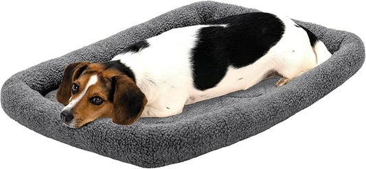 Furhaven Dog Bed for Medium/Small Dogs & Indoor Cats, 100% Washable, Sized to Fit Crates - Sherpa Fleece Bolster Crate Pad - Gray, Medium