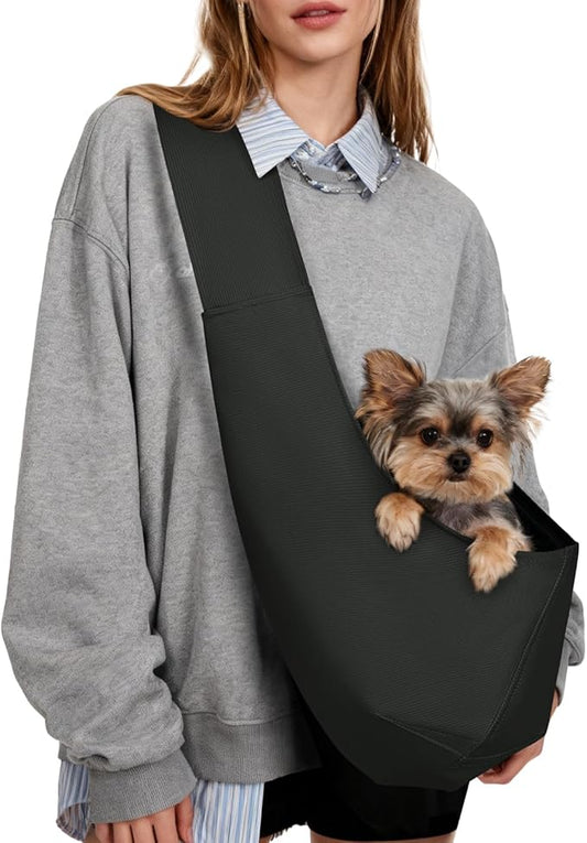 YUDODO Fashion Dog Sling Carrier for Small Dogs Lightweight Crossbody Pet Bag with Safety Strap, Pocket Storage, Machine Washable, Comfortable Travel & Outdoor Sling up to 9 lbs Black