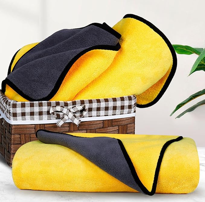 Dog Towel for Large Dogs Super Absorbent Microfiber Dog Bath Towel for Drying Small Medium Large Dogs and Cats, Yellow & Grey L