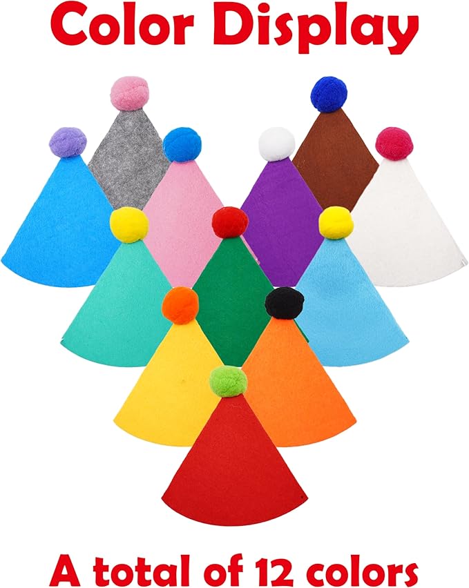 PET SHOW 12 Pack Big Dog Birthday Party Hats for Adults Stuffed Animals Adjustable Holiday Hats Felt Pom Pom Large Dogs Pet Grooming Costume Accessories