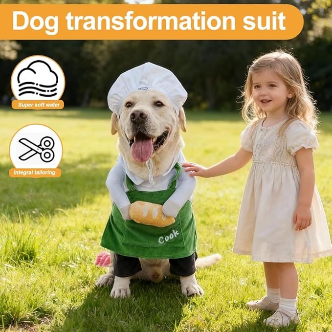 Dog Halloween Vampire Devil Cloak Cape, Red Black Classic Pet Costume for Small Medium Large Dogs, Holiday Cosplay Special Events (Chef-Green, B3)