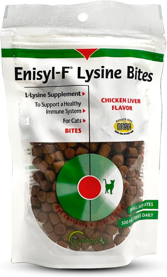 Vetoquinol Enisyl-F Lysine Bites: L-Lysine Chews for Cats & Kittens - Chicken Liver-Flavor, 6.4oz (180g) Recloseable Bag