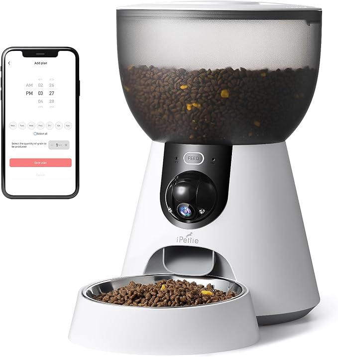 iPettie F4-C Smart Automatic Pet Feeder with 160° Wide-Angle Camera, 5G WiFi Connectivity, 2K HD, Motion & Sound Detection, 2-Way Voice Interaction, Night Vision, Stainless Steel Food Dispenser