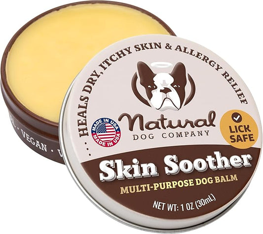 Natural Dog Company Skin Soother Balm for Dogs – 1oz Tin All Natural Hot Spot & Rash Relief – Organic Itchy Skin Soothing Moisturizer for Dry, Red, Crusty Skin – Lick-Safe Dog Balm, Made in USA