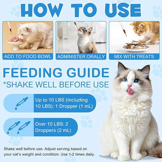 L-lysine Supplement for Cats,Cat L-Lysine Liquid Drops for Immune Support,Feline Respiratory, Sneezing, Runny Nose,Helps Strengthen Natural Defenses,Roast Chicken Flavor,2oz (60mL)