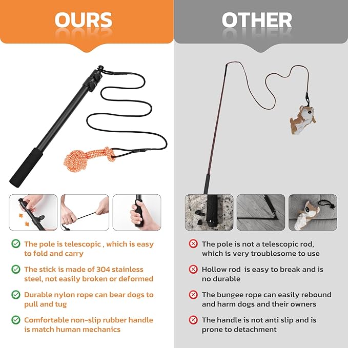 LOOBANI Flirt Pole for Dogs - Chase & Tug of War, Interactive Toys & Extendable Teaser Wand for Small Dogs Training & Exercise