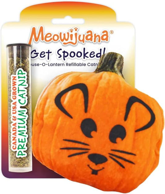 Meowijuana Refillable Cat Toys | Get Spooked - Pumpkin Catnip Toy | Includes Potent Hand Harvested Catnip Grown in North America | Promotes Play and Cat Health
