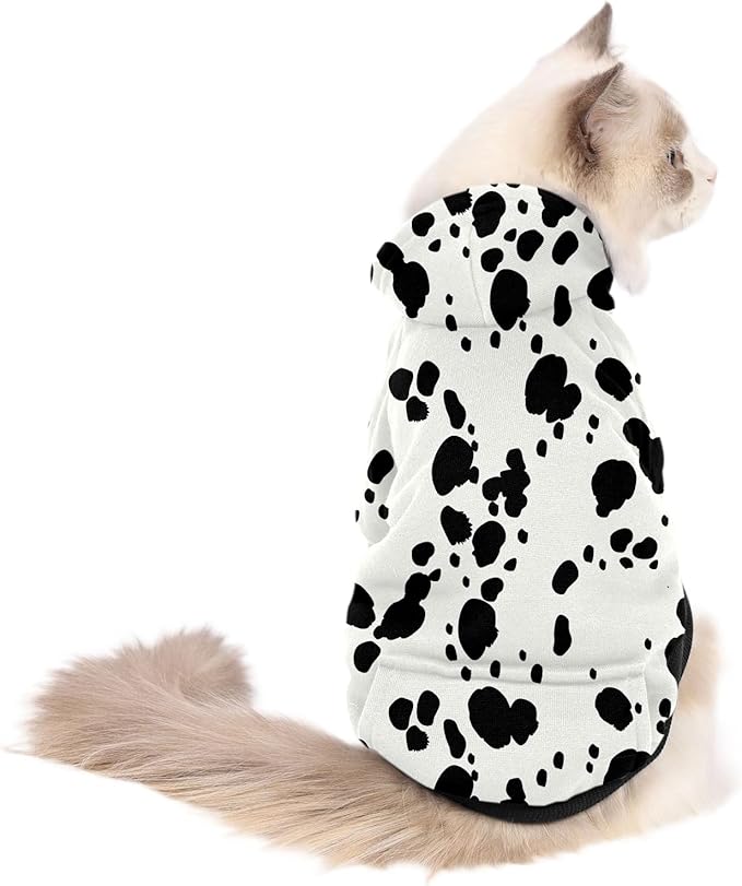 Cute Dalmatian Dog Costume, Dalmatians Print Hoodie Puppy Winter Halloween Cosplay Clothes Sweaters Outfits Pullover Pets' Sweatshirt Hoodies with Pocket for Small Dog XS