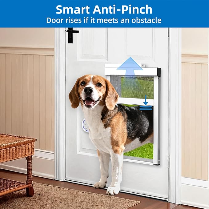 Medium Electronic Dog Door,Pet Automatic Door Smart Aluminum Dog Door with Dogbell Activated Auto Lift, Lockable Weatherproof Telescoping Tunnel for Pets(Pets Up to 40 Lb)