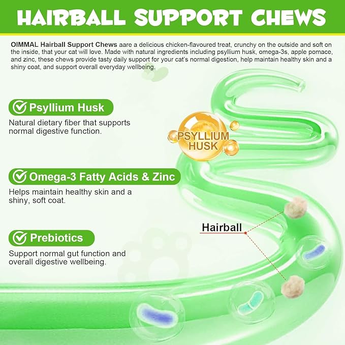 Hairball Treatment for Cats, Cat Treats Hairball Remedy Crunchy & Creamy Chews Supports Skin & Coat, Vitamins for Digestion, Chicken (30-Day Supply)