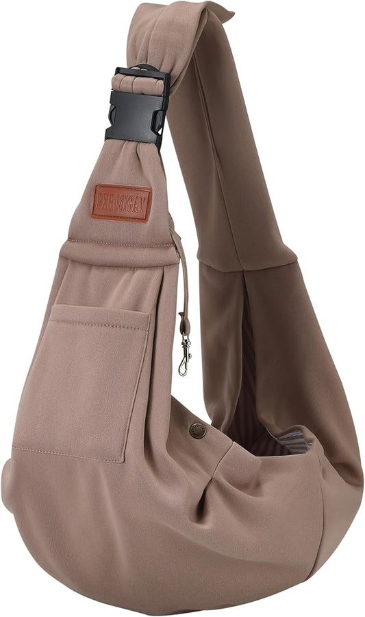 Small Pet Carrier Pouch Sling for Daily with Adjustable Strap Pocket Safety Buckle for Puppy Dog Papoose and Cat Kitten Coffee