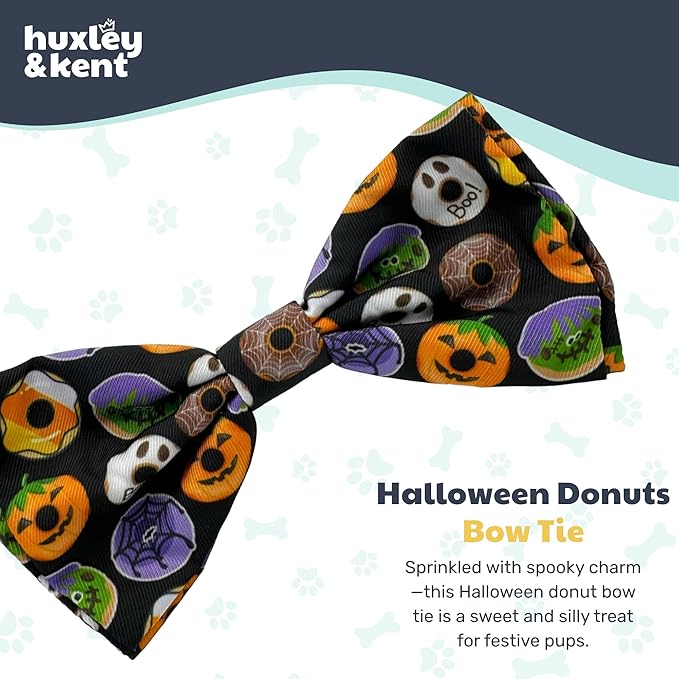 Huxley & Kent Pet Bow Tie for Dogs & Cats - Halloween Adjustable Hook & Loop Collar Accessory - Cute & Comfortable for Holidays & Celebrations - Halloween Donuts, Smal