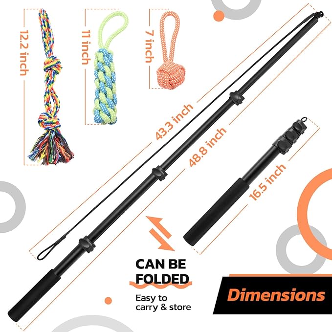 LOOBANI Flirt Pole for Dogs - Chase & Tug of War, Extendable Teaser Wand with Detachable Toys for Medium Dogs Training & Exercise, 48.8in