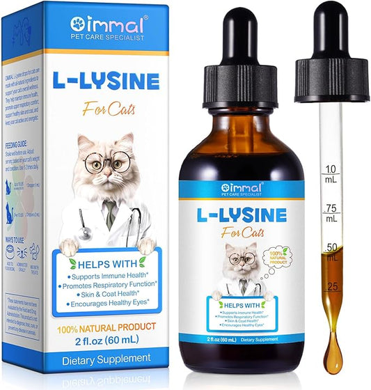 L-lysine Supplement for Cats,Cat L-Lysine Liquid Drops for Immune Support,Feline Respiratory, Sneezing, Runny Nose,Helps Strengthen Natural Defenses,Roast Chicken Flavor,2oz (60mL)
