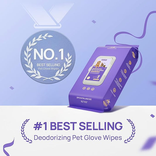 HICC PET Cleaning Deodorizing Glove Wipes for Dogs & Cats, Vet Recommended Hypoallergenic Hydrating & Nourish Fur Pet Grooming Glove Wipes, Pet Bathing Wipes for Horse Coat Care,20pcs Verbena Scent