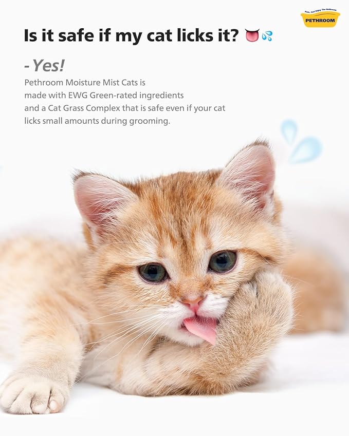 PETHROOM] Unscented Cat Moisture Mist – Natural Leave-In Conditioner Spray for Cats – 95% Plant Extracts– Hydrating, Detangling, Static & Dander Control, 100% EWG Green