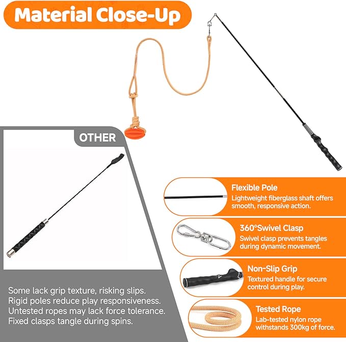 Flirt Pole for Dogs Chase and Tug of War Interactive Dog Toys, Dog Teaser Wand with Rope & Ball Toy for Large Medium Small Dogs Chewing Toy to Outdoor Exercise & Training, 35inch Orange