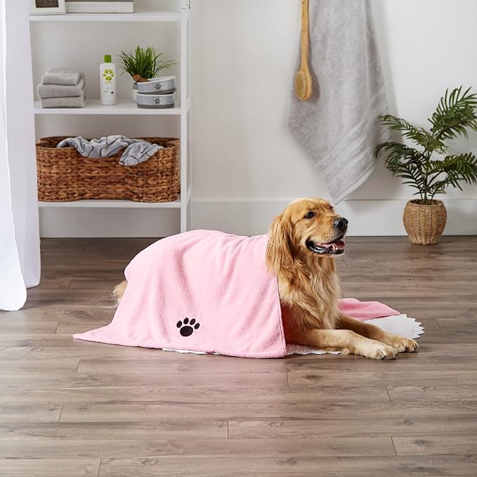 Bone Dry Pet Grooming Microfiber Towel, Embroidered Collection, X-Large,41x23.5", Pink