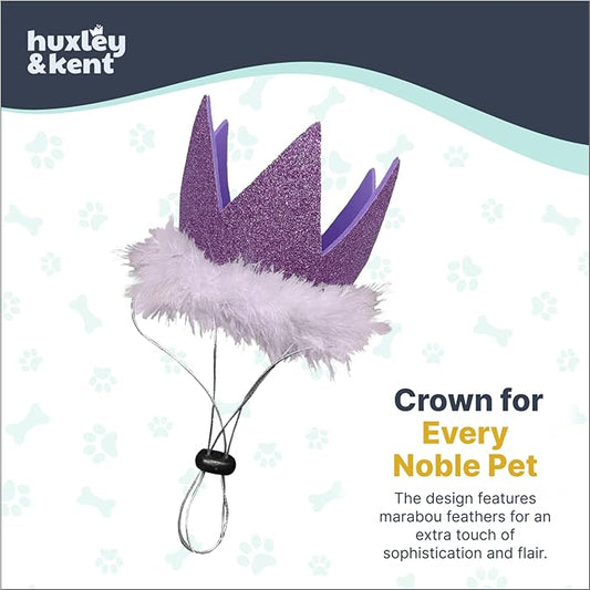 Huxley & Kent Pet Party Crown Hat for Dogs & Cats - Comfortable SnugFit Adjustable Straps - Glitter Crown for Parties, Gotcha Days & Celebrations - Purple, Small