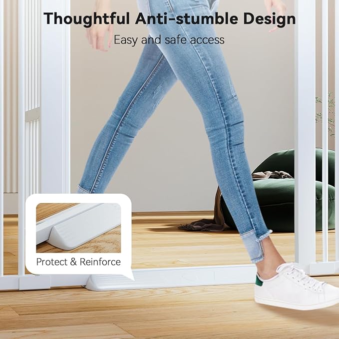 COMOMY 55.1" Extra Tall & Wide Pet Gate for Cats, 29.5-40.6" Adjustable with Door, Pressure Mounted Easy Walk Through Gate for Stairs, Doorways, Kitchen(White)