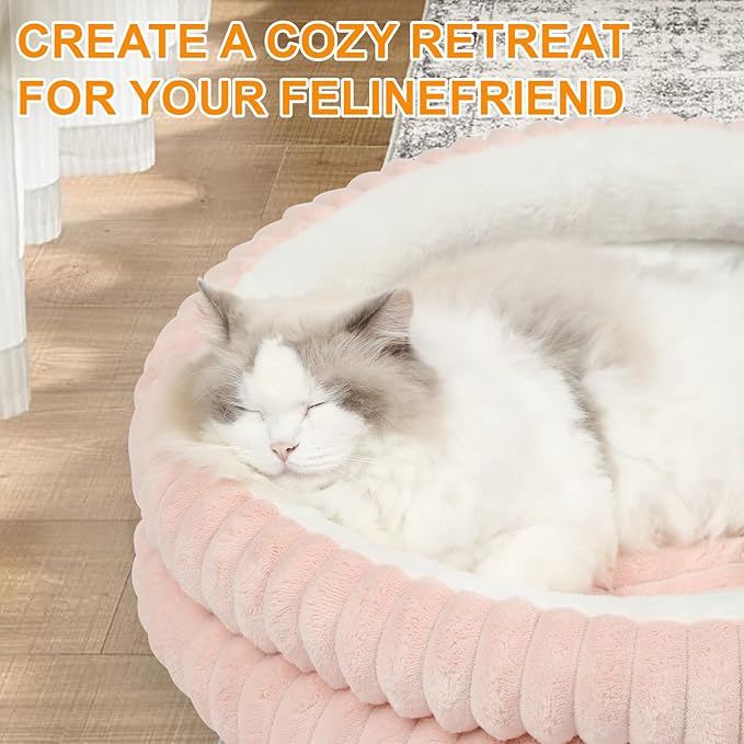 Cat Beds for Indoor Cats,Washable Round Donut Dog Bed,Fluffy Puppy Dogs Beds for Small Dogs with Anti-Slip Bottom (Pink, S)