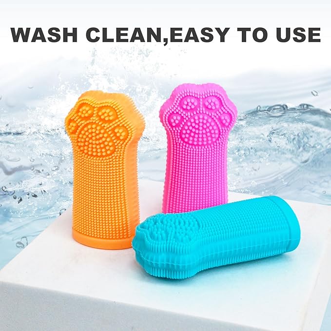 Hera Harmony Finger Toothbrush for Dogs & Cats, Soft Silicone Pet Dental Care Brush for Plaque & Tartar Removal, Teeth Cleaning & Gum Massage, Reusable 3 Pack