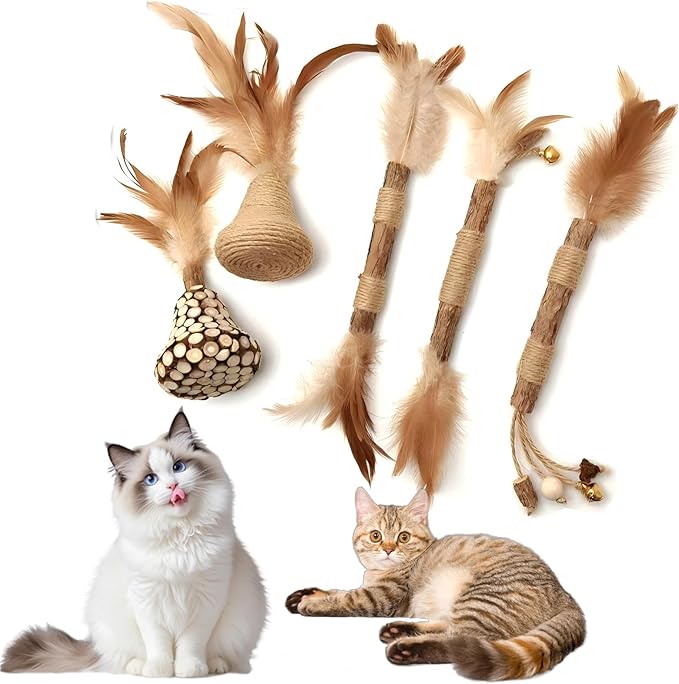Silvervine Feather Toy - Natural Silver Vines Cat for Dental Health & Teething, Silvervine Stick for Hairball Control, Kick Stick,Cat Chew Sticks for Indoor