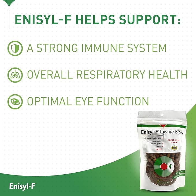 Vetoquinol Enisyl-F Lysine Bites: L-Lysine Chews for Cats & Kittens - Chicken Liver-Flavor, 6.4oz (180g) Recloseable Bag